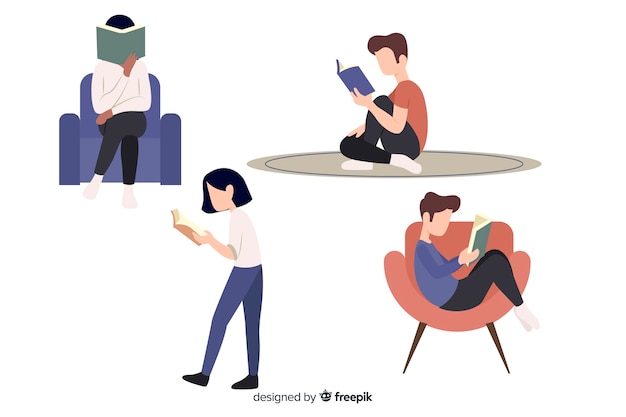 Vector flat design characters reading in different positions