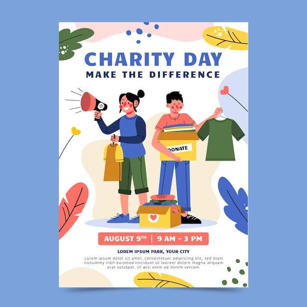 Flat design charity event poster template