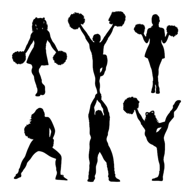 Vector flat design cheerleader silhouette set