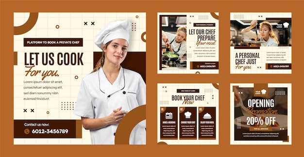 Vector flat design chef career instagram posts