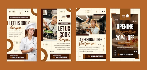 Vector flat design chef career instagram stories