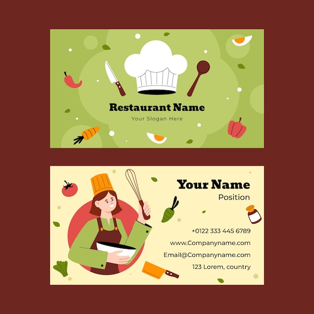 Flat design chef job horizontal business card