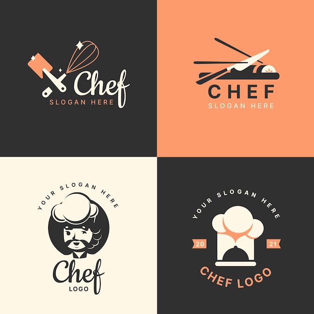 Flat design chef logo collection