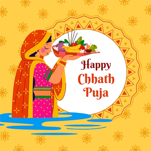 Flat design chhath puja