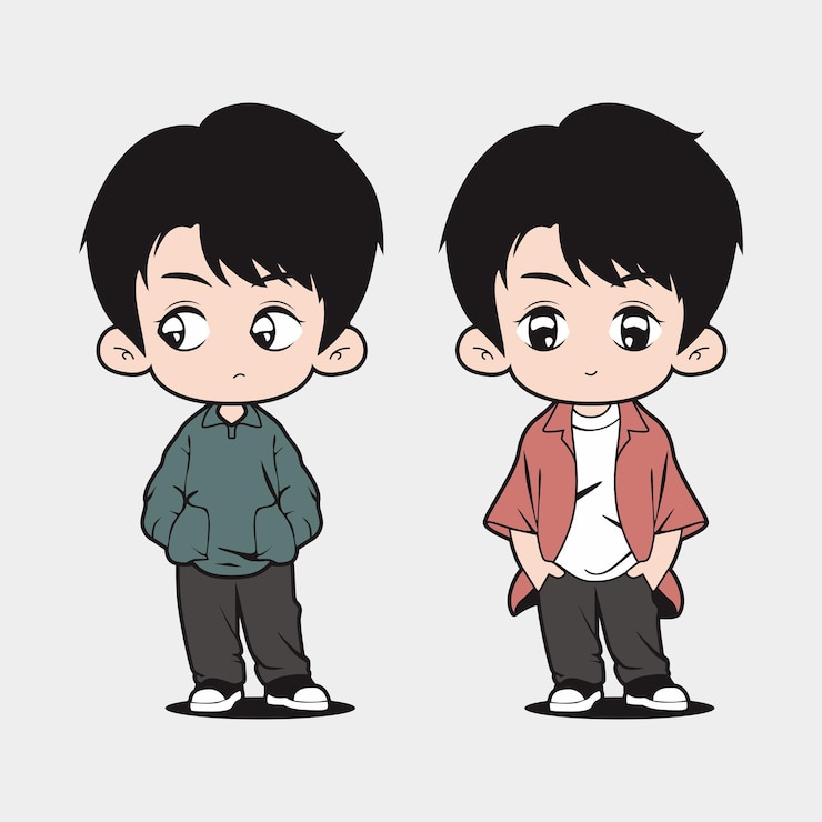Vector 한국 스타일의 평면 디자인 chibi 캐릭터