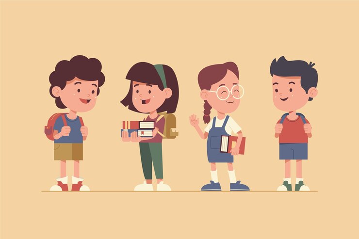 Vector フラットデザインの子供たちが学校に戻る