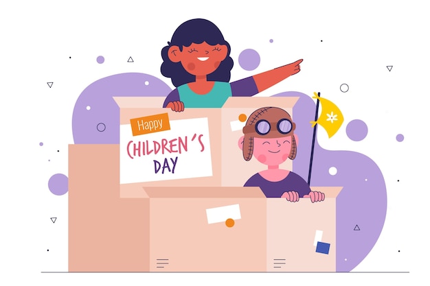 Flat design children's day illustration with kids