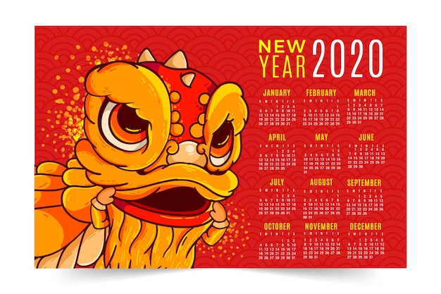 Flat design chinese new year calendar