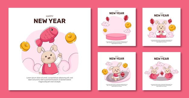 Flat design chinese new year instagram posts