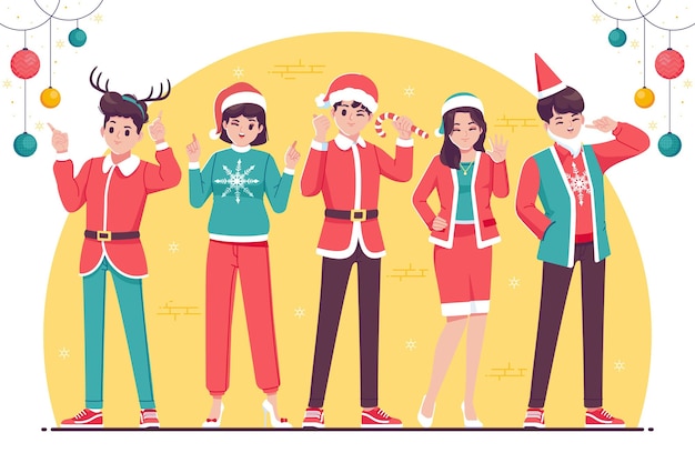 Vector flat design christmas cartoon character collection