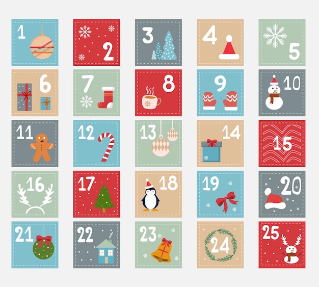 Design piatto del calendario dell'avvento festivo di natale