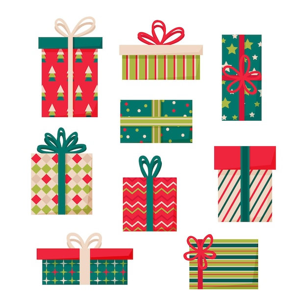 Vector flat design christmas gift set