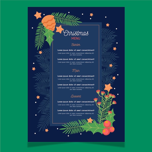 Modello di menu di natale design piatto