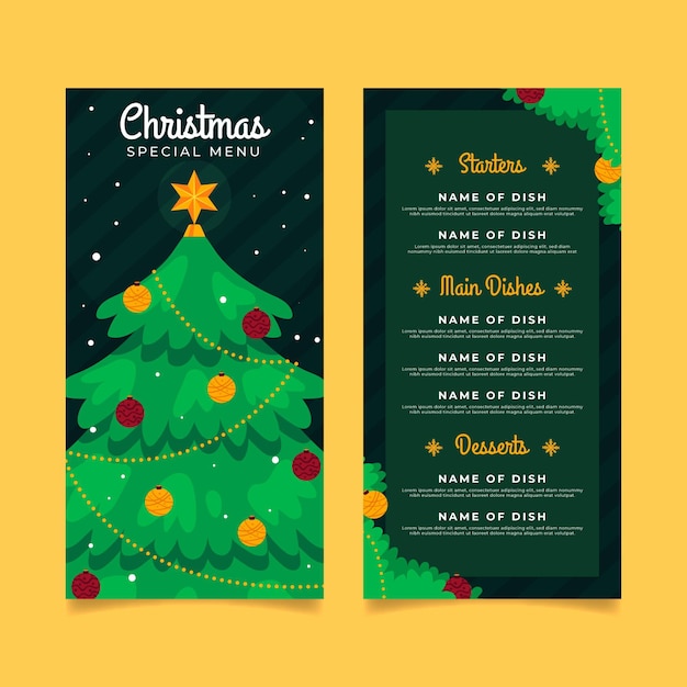 Modello di menu di natale design piatto