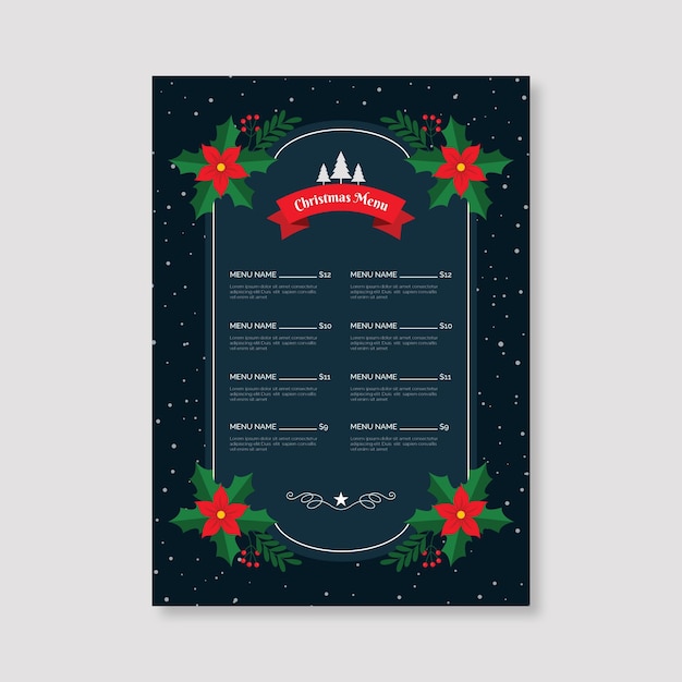 Vettore modello di menu di natale design piatto