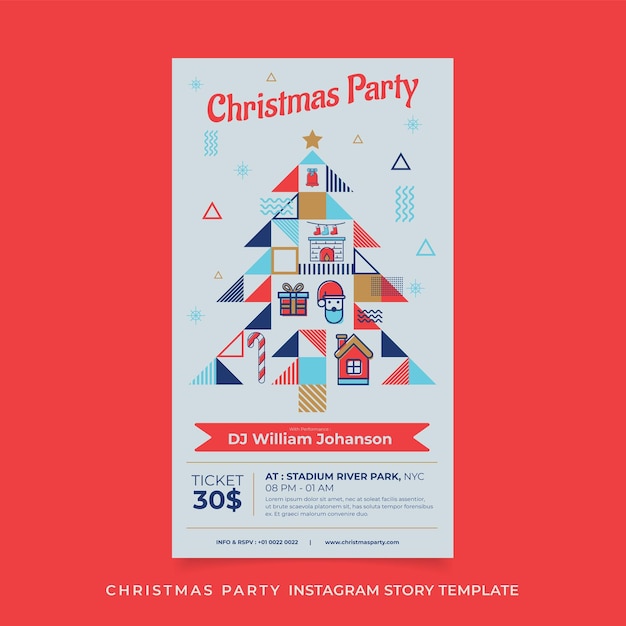 Шаблон истории instagram рождественской вечеринки в плоском дизайне