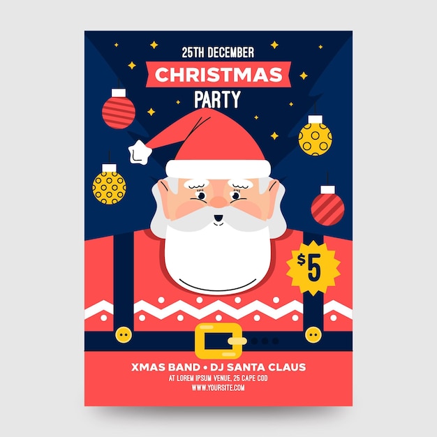 Flat design christmas party poster template