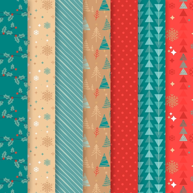 Collezione di pattern natalizi design piatto