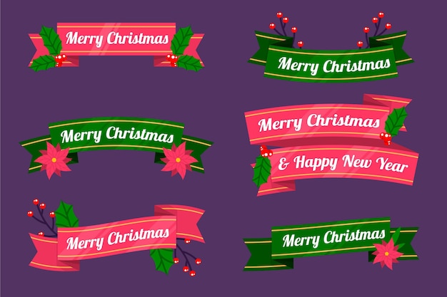 Vector flat design christmas ribbon collection