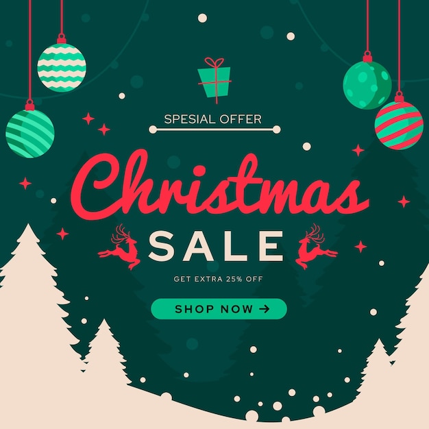 Flat design christmas sale banner with globes