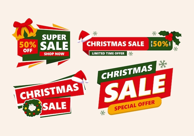 Flat design christmas sale tag collection