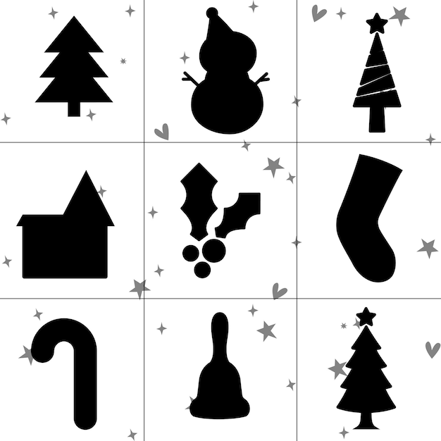 Vector flat design christmas silhouette set christmas funny holiday cute cat meme humor cartoon