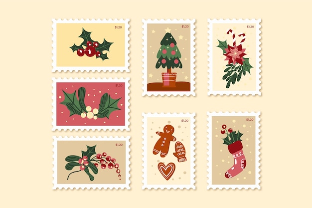 Vector flat design christmas stamp collection