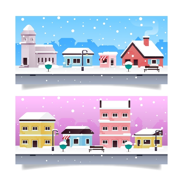 Vector flat design christmas town banners template