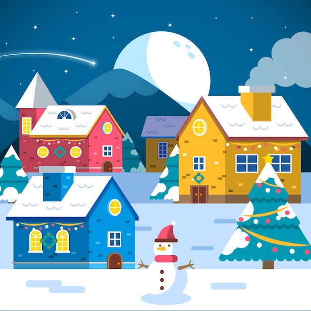 Flat design christmas town