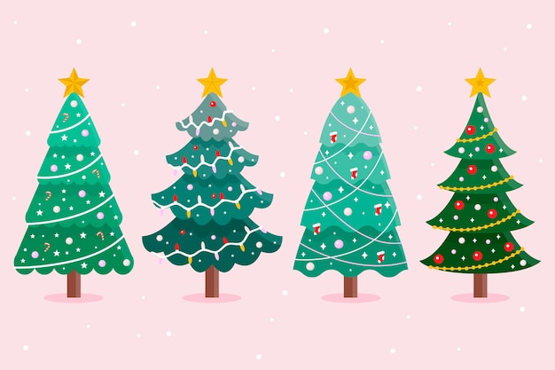 Flat design christmas tree collection