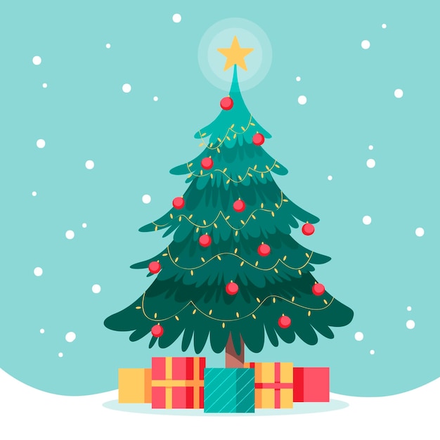 Vector flat design christmas tree with gifts