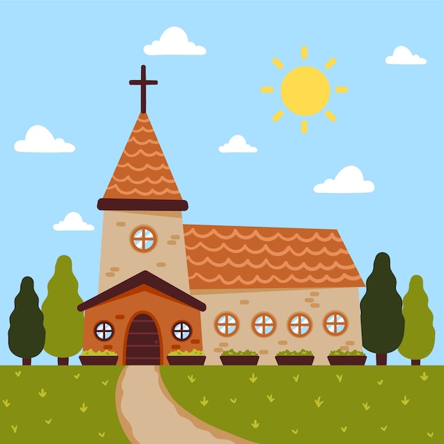 Flat design church building illustration