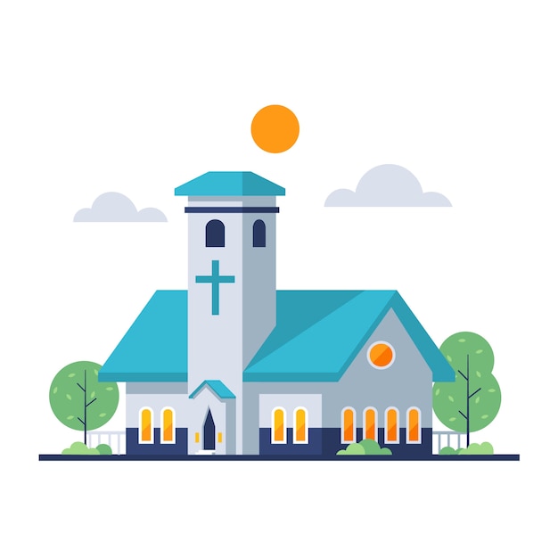 Vector flat design church building illustration