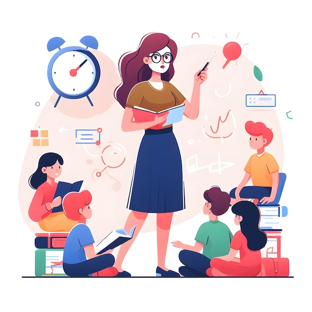 Flat Design of Classroom Dynamics in Vibrant Colors