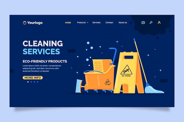 Flat design cleaning services landing page template