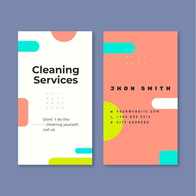 flat design cleaning services vertical business card