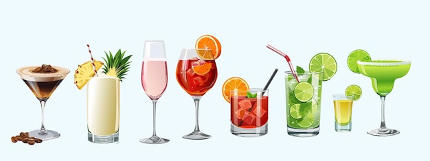 Flat design cocktail collectie thema Een set dranken voor het nieuwe jaar