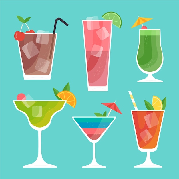 Flat design cocktail collection concept