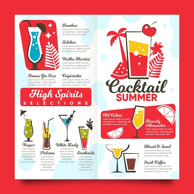 Modello di menu cocktail design piatto