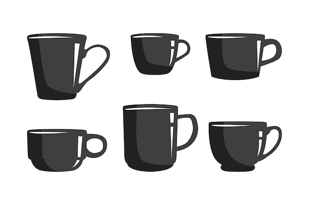 Vector flat design coffee cup silhouette set