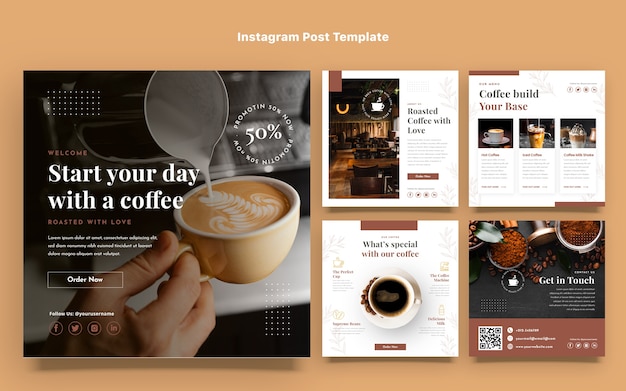 Vettore post di instagram caffè design piatto