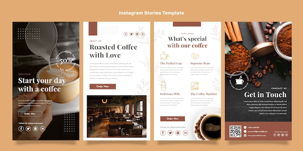 Плоский дизайн кофейных историй instagram