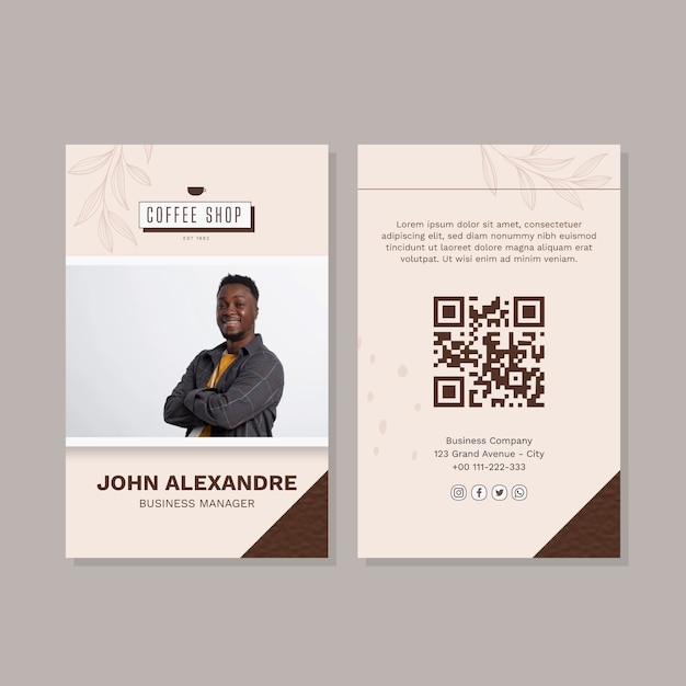 Vector flat design coffee shop id card template