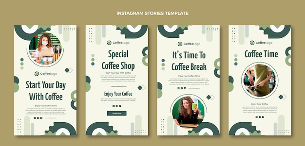 Storie di instagram della caffetteria dal design piatto