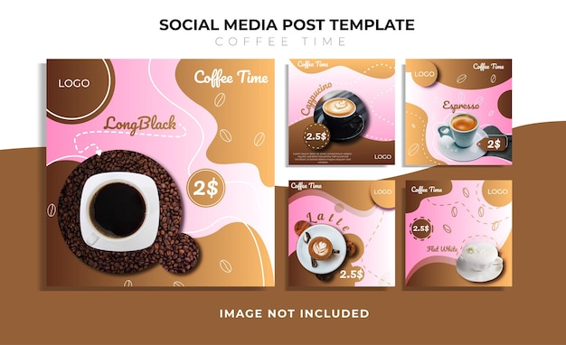 Vettore modello di post sui social media della caffetteria dal design piatto