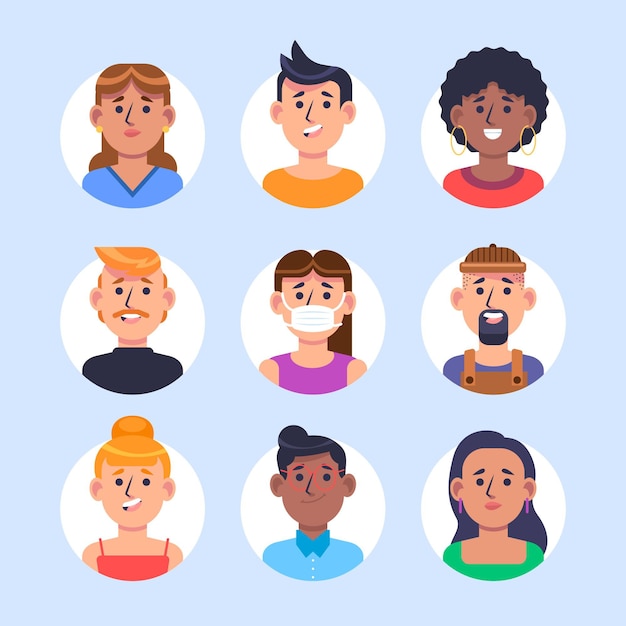 Vector flat design collection of different profile icons