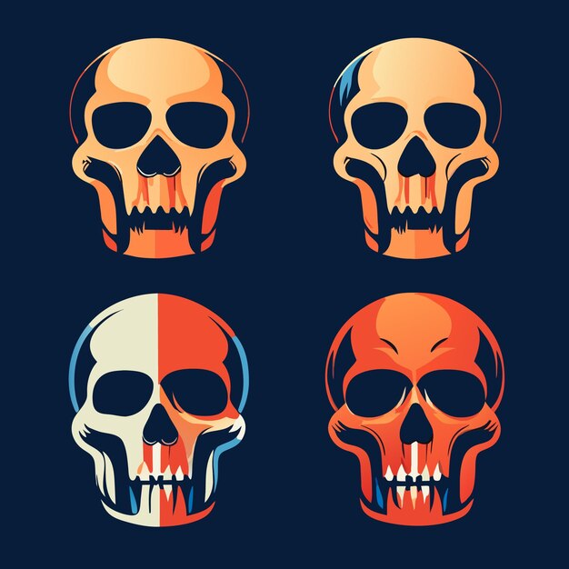 Flat design collection four skull vectors