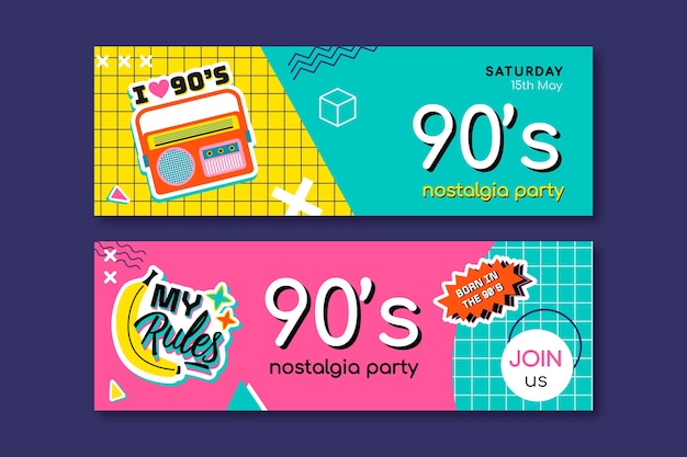 Vector flat design colorful 90s party template