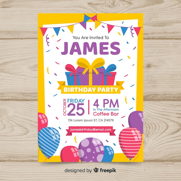 Flat design colorful birthday poster