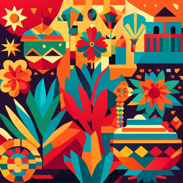 Vector flat design colorful mexican background